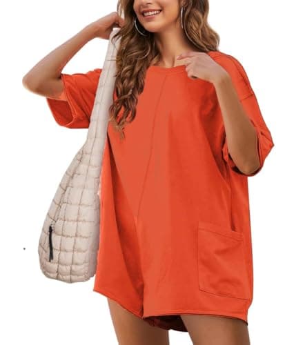NILOINE Summer Romper Shorts Women Oversized Casual Athletic Workout Cute Beach Romper Jumpsuit Outfits(6-Rust,X-Large) - Image 1