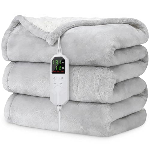 Electric Heated Blanket Full Size 72" x 84", Soft Plush Flannel & Sherpa Electric Blanket with 8 Heat Settings, 1-12H Auto-Off, Fast & Even Heating, Machine Washable, for Home & Office, Light Gray - Image 1