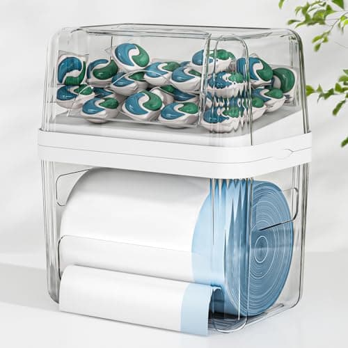 2-in-1 Trash Bag Holder Laundry & Dishwasher Pods Container,Garbage Bag Dispenser with Removable Lids,Kitchen Organizer and Under Sink Storage Box - Image 1