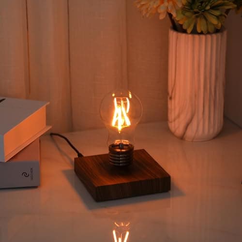 Levitating Lamp,Floating Light Bulb,Magnetic Levitating LED Desk Lamp for Unique Gifts,360 Degre Rotating Night light,Levitating Cool lamps for Home & Office,Birthday Christmas gift,Square Wooden Base - Image 1