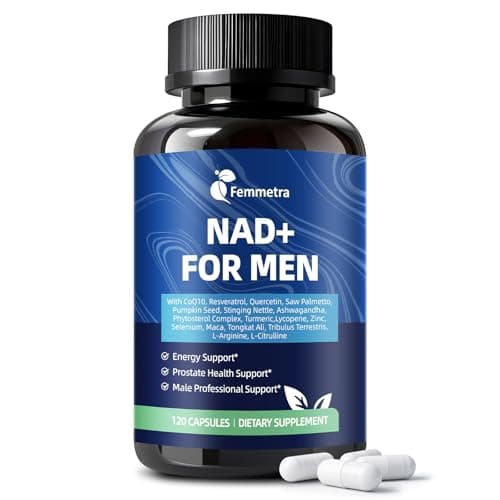 Femmetra NAD+ Supplements for Men with Saw Palmetto | All-in-One Cellular Energy, Prostate Support & Nitric Oxide Supplement with Resveratrol, L-Arginine | Non-GMO, 120 Capsules - Image 1