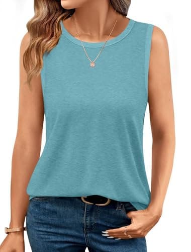 GKBK Womens Tank Tops High Neck Loose Fit Casual Summer Sleeveless Shirts 2026 Beach Vacation Outfit Cured Hem Teal - Image 1