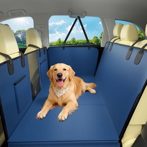 JKLESA Hard Bottom Dog Car Seat Cover for Back Seat, 52"x65" Waterproof PU Leather Hammock with Side Flaps, Non-Slip Heavy Duty Protector for SUVs & Mid-Size Trucks, Supports Up to 450 lbs – Blue - Image 1