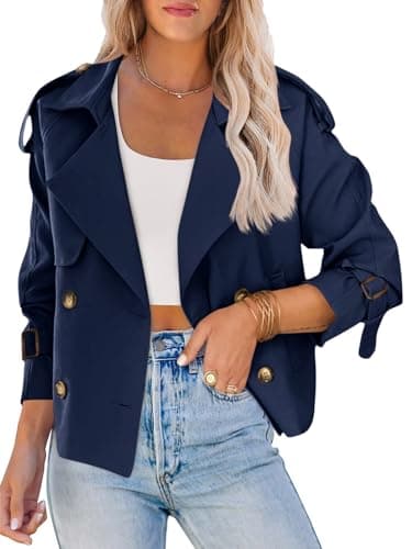 Saodimallsu Women Crop Double Breasted Trench Coat Raglan Sleeve Work Office Cropped Jacket With Pockets - Image 1