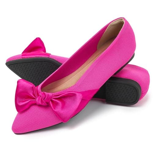 Semwiss Pointed Toe Ballet Flats for Women Slip On Comfortable Flats with Bow Dressy Casual Work Shoes Pink Size 9 - Image 1
