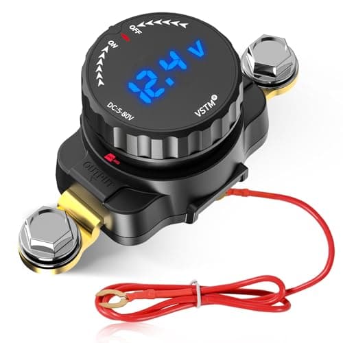 VSTM Battery Disconnect Switch, 5V-80V Side Post Battery Switch with LED Voltage Display, On/Off Master Isolator Power Shut/Cut Off for Car, Boat, RV, Truck, Camper, Trailer (Negative,Vertical) - Image 1