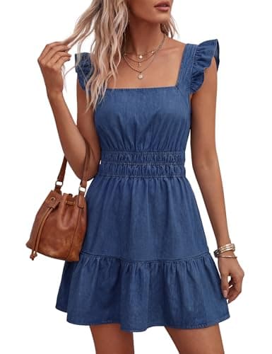 POTILI Denim Dress for Women Short Jean Dress with Pockets For Summer - Image 1