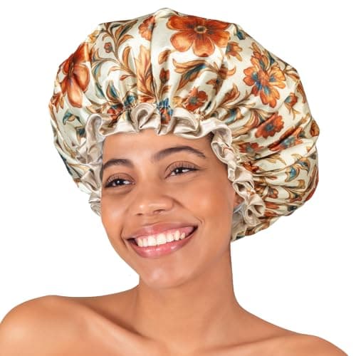 mikimini Large Shower Cap for Women Reusable Waterproof, Extra Large Hair Cap with Adjustable Elastic Band and Vibrant Floral Print, XL Bath Cap for Long Hair & Short Hair - Image 1