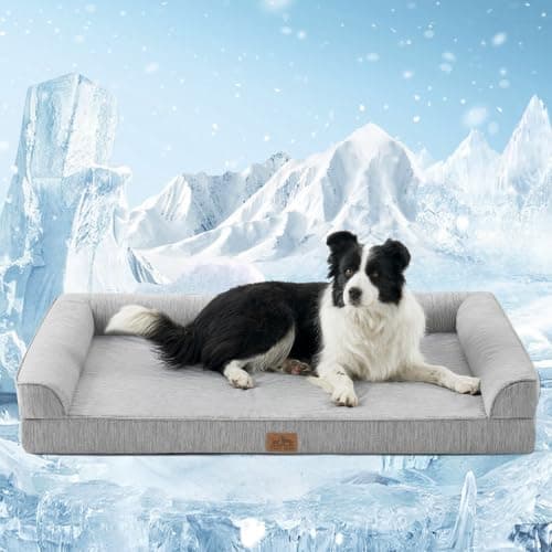COZY KISS Cooling Dog Bed, Orthopedic Foam Dog Bed with Sides, Removable Cover & Waterproof Lining and Nonskid Bottom, Comfortable Pet Beds for Extra Large Dogs, Grey (48" L x 32" W x 7.5" Th) - Image 1