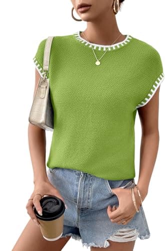 Women Knit Sweater Tops Cap Sleeve Summer Top 2026 Sleeveless Tank Tops Fashion Trendy Tshirts Clothes Fall Vest Green - Image 1