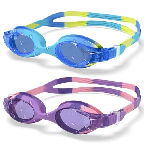 Aegend Swim Goggles for Kids Age 3-8 Anti-Fog Clear Vision Full Protection Goggles Perfect for Toddler Swimming (Blue & Purple-2 Pack) - Image 1