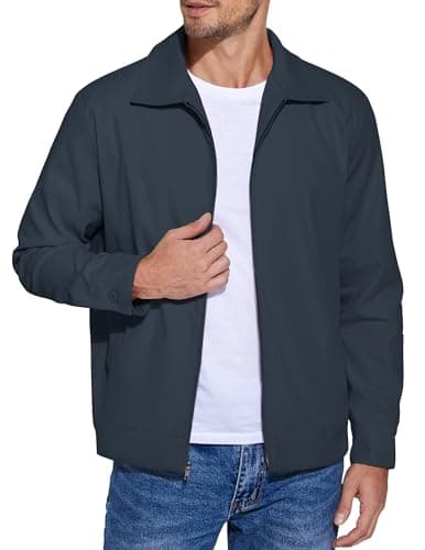 COOFANDY Mens Zip Up Work Light Jacket Eisenhower Unlined Jackets Collared Golf Casual Stylish Outwear Navy Blue - Image 1