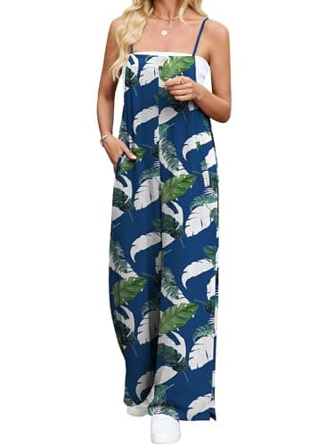 Heymoments Overalls Jumpsuits Rompers for Women Floral Print Small Casual Maternity Summer Comfy Ladies Loose Fit Dressy Wide Leg One Piece Sleeveless Grils Long Bib Baggy Pants with Pockets - Image 1