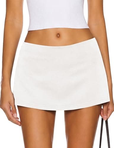 Loovoo Women's Low Rise Micro Mini Skirt with Built-in Shorts Sexy Stretchy Skort Y2K Going Out Skirts Summer Outfit Pure White Large - Image 1