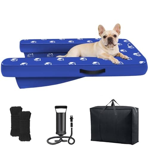 Inflatable Dock Platform, Medium Dog Boat Ramp Floating Non-Slip Oxford and PVC with Small Water Ramp for Dogs Pool, Dock, Lake with Traction Rope, Manual Air Pump (3.5ft x 2.2ft x 4in) M03 - Image 1