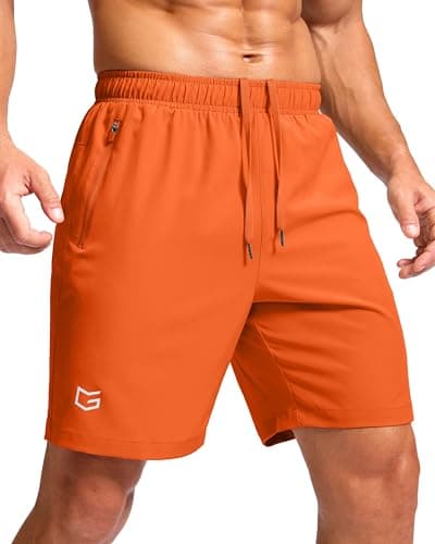 Men's Athletic Running Shorts with Zipper Pockets Quick Dry 7"/ 5"/ 9" Workout Gym Shorts for Basketball Hiking(Orange,7XS) - Image 1