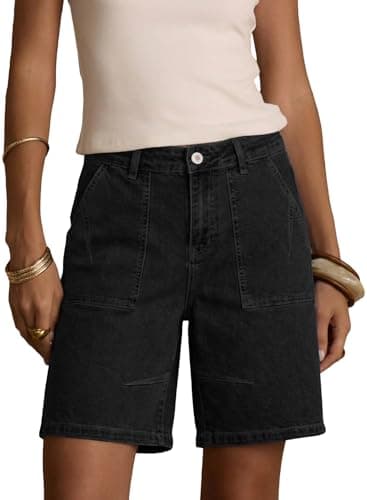 Sidefeel Women's High Waisted Jean Shorts Stretchy Casual Trendy Denim Bermuda Shorts Size 6 Black - Image 1