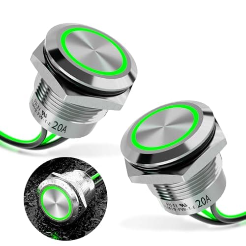 FILN 2PCS 22mm Latching Push Button Switch,20A on Off Switch 12v-24v IP67 Waterproof Marine Switches for Car, Boat, Motorcycle, DIY Enthusiasts(Green, Silver Shell) - Image 1