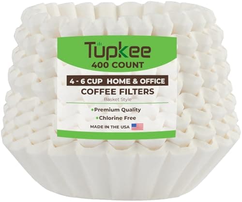 Tupkee Coffee Filters 4-6 Cups - 400 Count, Junior Basket Style, White Paper, Chlorine Free 5 Cup Coffee Filter, Made in the USA - Image 1