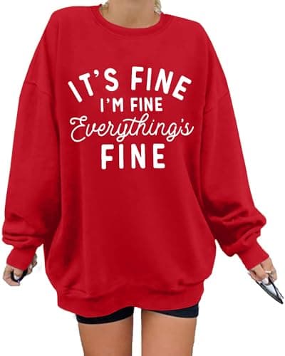 Oversized Sweatshirt for Women Funny Saying Sweatshirts Casual Crewneck Pullover Fall Fashion Long Sleeve Shirt Red - Image 1