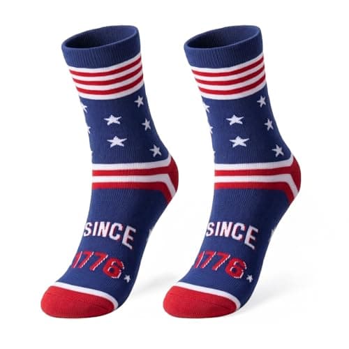 COZYMATE Funny Novelty American Flag Socks for Men Patriotic Merch Gifts for 250th Anniversary 4th of July Independence Day (US, Alpha, One Size, Regular, Regular, Red&Blue) - Image 1