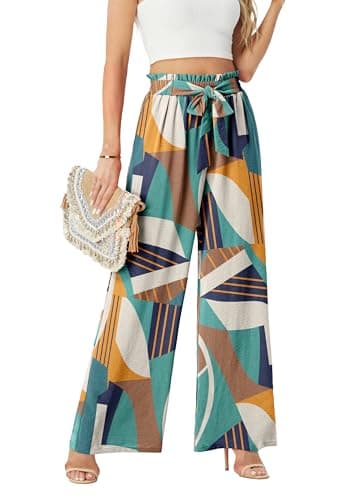 FREEOAK Women's Wide Leg Pants Palazzo Work Flowy Business Casual for Ladies Petite Trousers Summer Loosey Lounge - Image 1