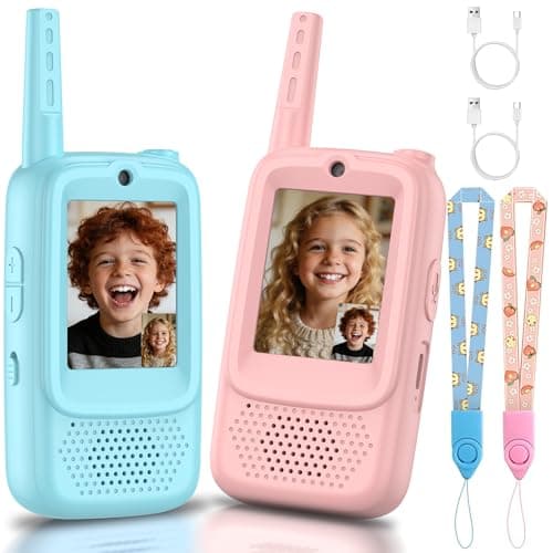 Video Walkie Talkies for Kids, 2 Pack Rechargeable Walkie Talkies with Screen, Long Range 2 Way Radio with 4 Voice Effects, Christmas Birthday Gifts for Age 3-12 Boys Girls Indoor/Outdoor/campin - Image 1