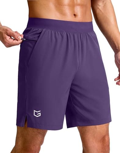 G Gradual Men's Athletic Running Shorts 7"/5"/9" Zipper Pocket Lightweight Workout Gym Quick Dry Shorts Basketball Hiking, 7", Deep Purple, Small