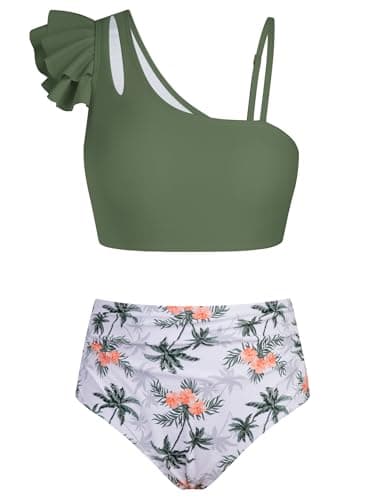 Seanrui Teen Girl Swimsuit Size 14 Two Piece Modest Bathing Suits with Bikinis Sets for Teens Summer Kids Swimwear Army Green - Image 1