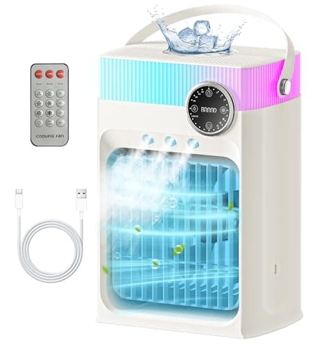 Portable Air Conditioners, Mini Portable AC Unit for Bedroom, 1200ML Small Cooling Fan with Remote, 3 Mist, 3 Speed, 8 Light, 2-8H Timer Personal Cooler Fans for Office Camping Car Desk(Pure White) - Image 1