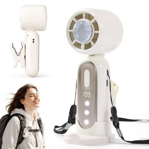 Portable Handheld Fan, Personal Mini 360° Detachable Clip on Fan, Ice Cooling, Rechargeable Turbo Fan for Desk, Hand Held Fan Up to 19H and 1-199 Speeds, Phone Holder, Outdoor & Travel (White)