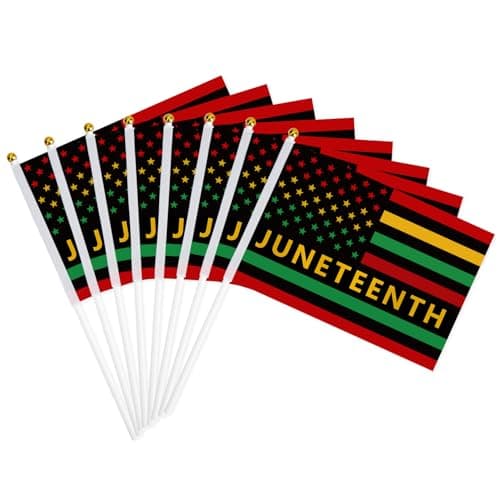 GOAUS Juneteenth Handheld Flags 100 Pcs, Mini Stick Flags 8.5x5.5 Inches Juneteenth Decorations Indoor Outdoor - Image 1