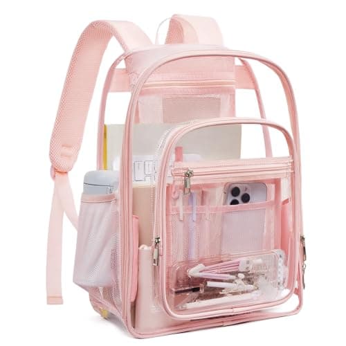 Telena Clear Backpack with Multi-pockets, Heavy Duty TPU Transparent Bag with Reinforced Straps, Large See Through Bookbag for College, Work - Pink - Image 1
