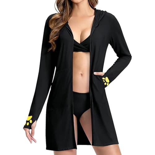 OLAOLA Women's UPF 50+ Swim Cover Up, Long Sleeve Sun Protection Hoodie with Pockets, Lightweight Beach Cover Up for Women (Black, S) - Image 1