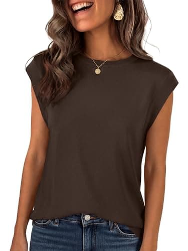 ANRABESS Women's Sweater Vest 2026 Summer Crew Neck Cap Sleeve Tank Tops Business Casual Lightweight Pullover Sweaters Shirts Coffee-XL - Image 1