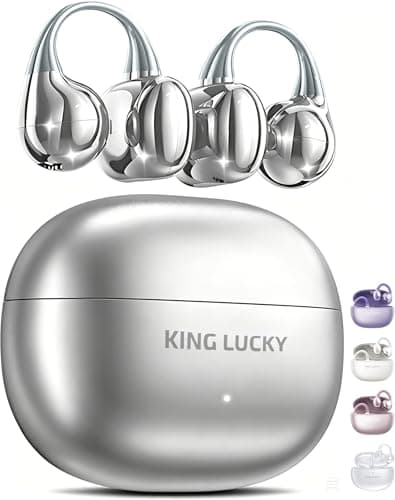 King Lucky Next-gen Clip on Earbuds Open Ear Wireless Bluetooth 6.0 Headphones with Mic,50H Play,ENC,IPX5 Waterproof,Sports Ear Buds,Comfortable for Small Ears&Fitness,Run (Silver, Standard) - Image 1