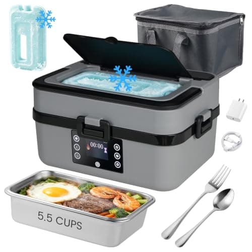 GOMAYBOX Electric Heated Lunch Box with Ice Pack,5.5-Cups,212℉ Max, Insulated Bag Included, Battery Powered Food Warmer for Travel, Portable Cordless Food Container for Adult Rechargeable Bento Box - Image 1