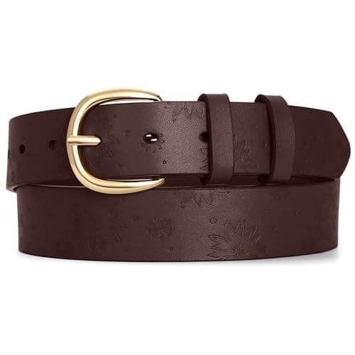 WHIPPY Women Leather Belt with Gold Buckle Fashion Laides Casual Waist Belt for Jeans Pants Dresses, Coffee, XL - Image 1