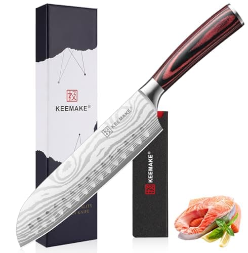 KEEMAKE Santoku Knife - 7 Inch High Carbon Japanese Chefs Knife with Ergonomic Pakkawood Handle and Sheath, Gifts for Mom or Dad, Kitchen Gadgets with Gift Box, Father Day Gifts - Image 1