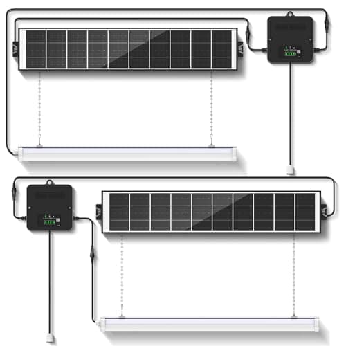 Etetale 2.5FT Solar Shop Light, 1500LM Solar Shed Light with Dusk-to-Dawn Sensor, Pull Cord, 3 Lighting Modes, IP65 Waterproof LED Garage & Barn Light, 6000mAh Battery, 2-Pack - Image 1