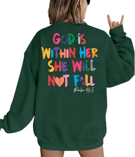 Christian Sweatshirt Women Bible Verse Pullover Christian God Is Within Her Long Sleeve Inspirational Blouse Top Green - Image 1