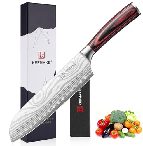 KEEMAKE Santoku Knife - 7 Inch High Carbon Japanese Chefs Knife with Ergonomic Pakkawood Handle and Sheath, Gifts for Mom or Dad, Kitchen Gadgets with Gift Box, Father Day Gifts - Image 1