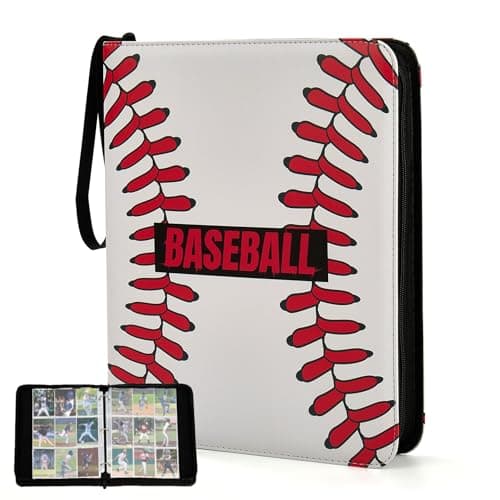 9-Pocket Trading Card Binder, PU Leather Zip Card Binder Album Holds 900 Cards for TCG, Sports Cards, Collectible Cards(BASEBALL PATTERN) - Image 1