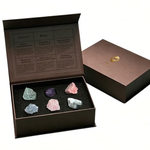 Juliful Unic Pisces Zodiac Set – 6 Crystals for Emotional Balance & Intuition, Includes Moonstone, Sunstone, Celestite + 3 in Luxury Box, Astrology Crystals Healing Stones Gifts