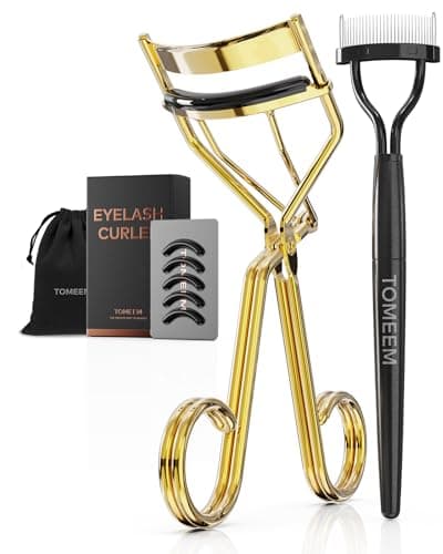 Eyelash Curler with Comb, Professional Volumizing Lash Lift Kit Lash Curler with Refill Pads for Home & Travel Uses, Gold - Image 1