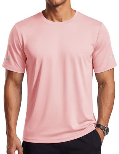 TACVASEN Mens Shirts Short Sleeve Athletic Shirts Sun Shirt Crew Neck Workout Tshirts Gym Running Fitness T-Shirt Pink M - Image 1