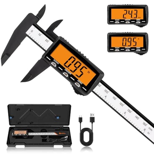 HARDELL Rechargeable Digital Caliper, 6" Plastic Calipers with Large Orange Screen (Non-Backlit), Inch/mm, Auto-Off Micrometer – Everyday Caliper Measuring Tool for Woodworking, DIY & Household - Image 1