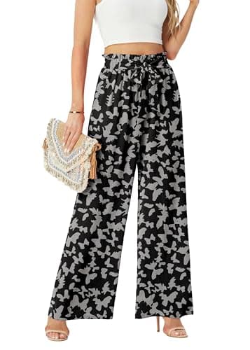 FREEOAK Womens Camo Lounge Trousers Palazzo Paperbag Pants Beach Vacation Summer Work Casuals Business Outfits Paperbags Wide Leg - Image 1