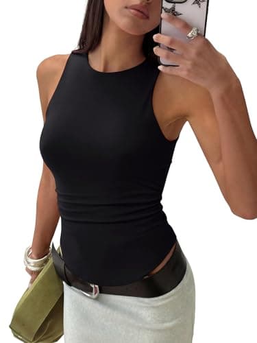 REORIA Womens High Neck Sleeveless Tank Tops Racerback Double Lined Basic Tops Summer Fitted Going Out Tops, Black Onyx Small - Image 1