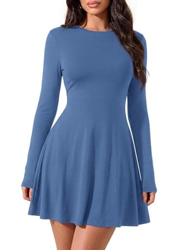 PRETTYGARDEN Crewneck Long Sleeve Ribbed Knit Casual Sweater Dresses for Women 2026 A Line Cocktail Dress Going Out Clothes (Blue, Medium) - Image 1